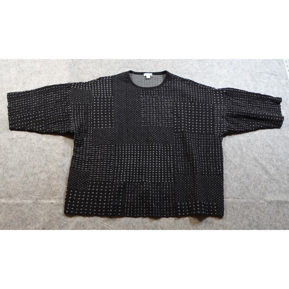 J Jill Top Womens Medium Petite Black Knit Textured Half Sleeve Boxy Crew Neck